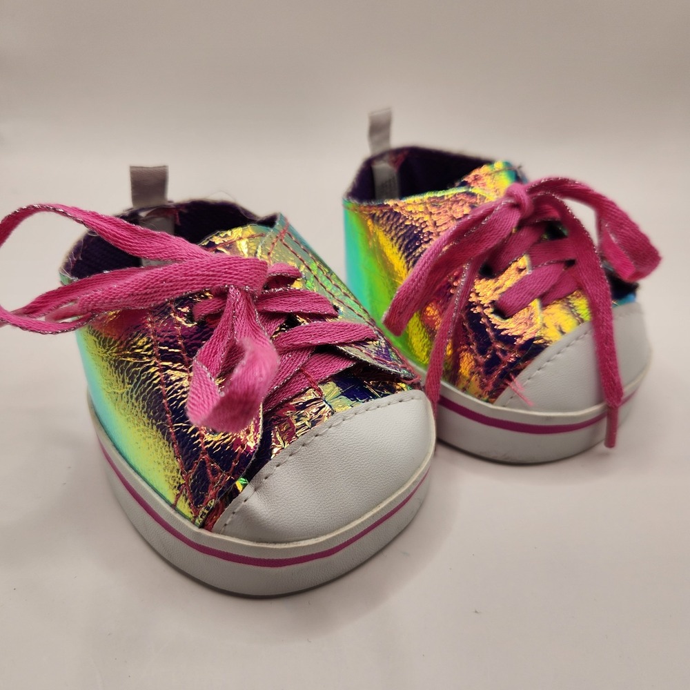 Build a Bear Purple Rainbow Iridescent Sneakers Shoes with Pink Laces BAB